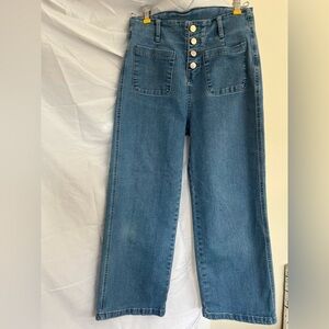 High-Rise Wide Leg Vintage-70s Style Patch Pockets Button Fly Women's Jeans